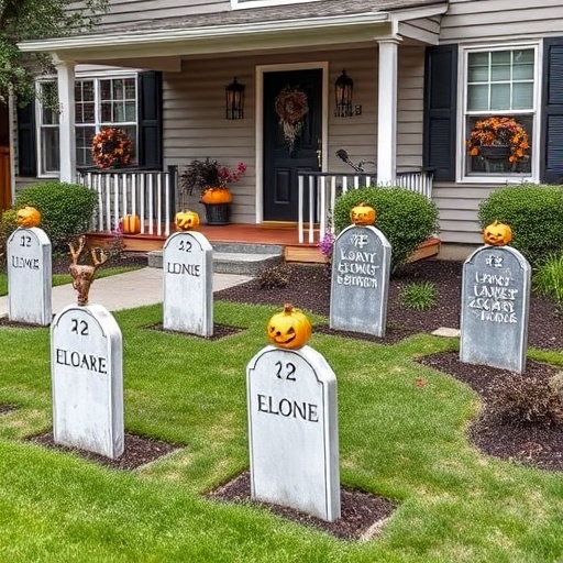 DIY graveyard scene in a yard