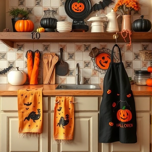 Halloween-themed kitchen textiles