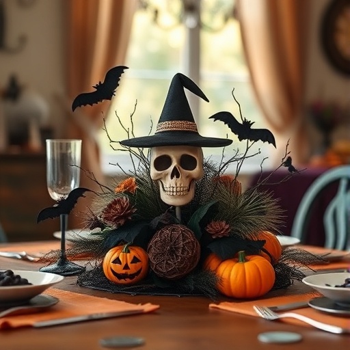 Halloween centerpiece on a dining table