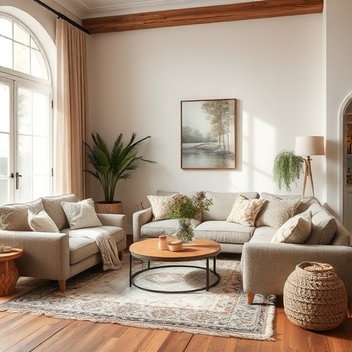 Cozy living room with layered textiles