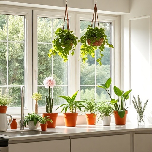 Bright kitchen with indoor plants