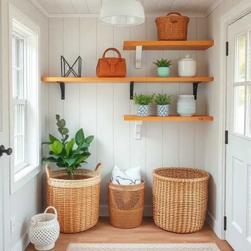tiny home with decorative storage solutions