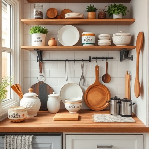 tiny home kitchen with stylish dishware