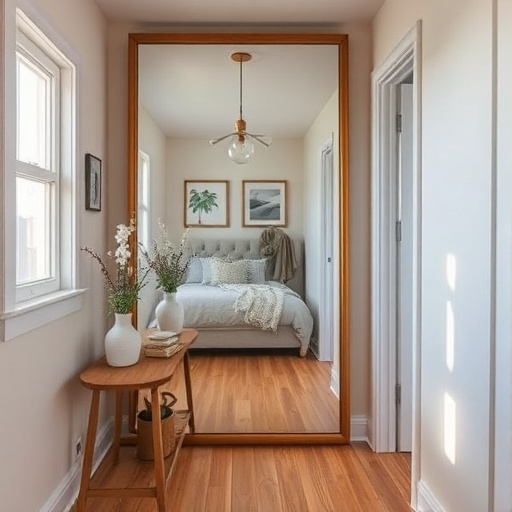 tiny home with a large wall mirror