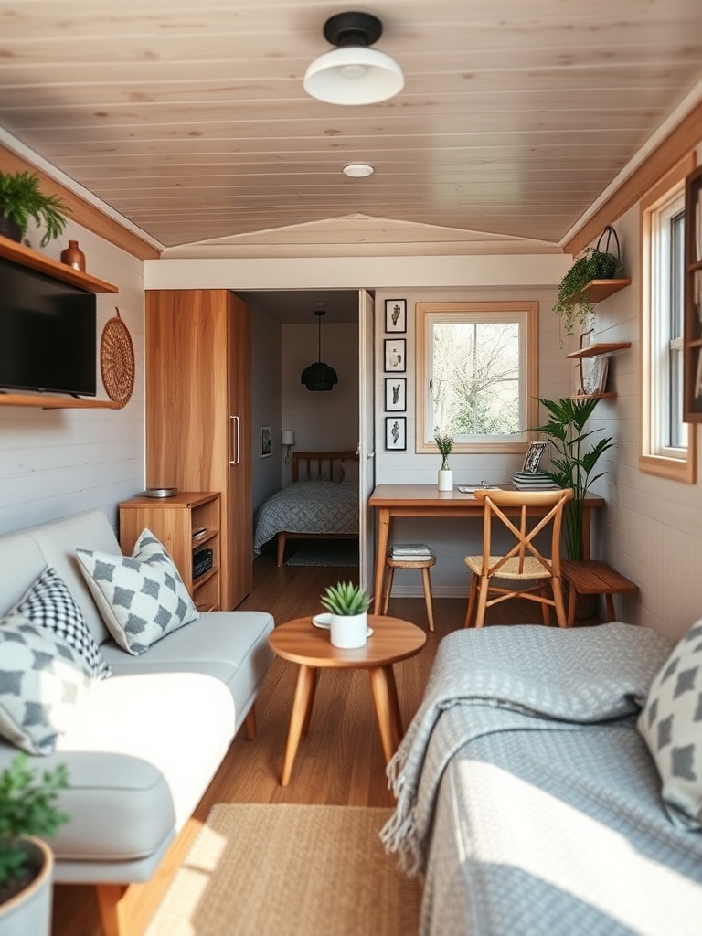 cozy tiny home with multi-functional furniture