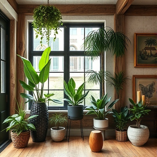indoor plants in rustic modern home