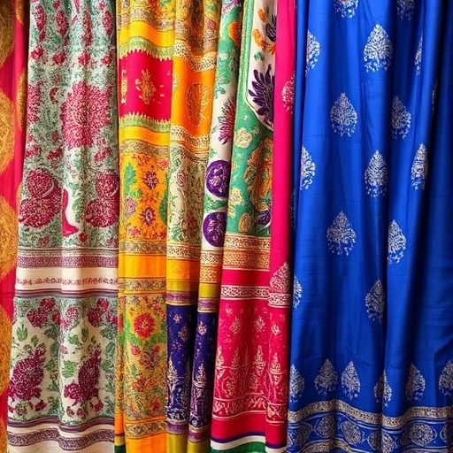 colorful Indian textiles with block prints