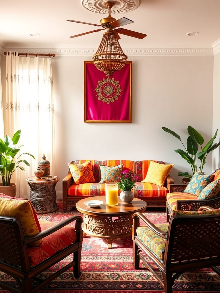 cozy living room with Indian decor