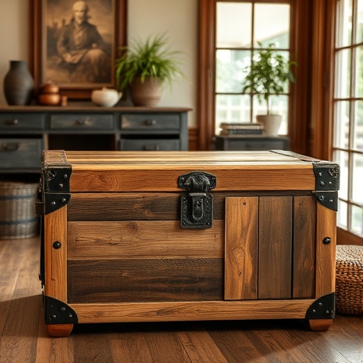 rustic trunk in a warm room