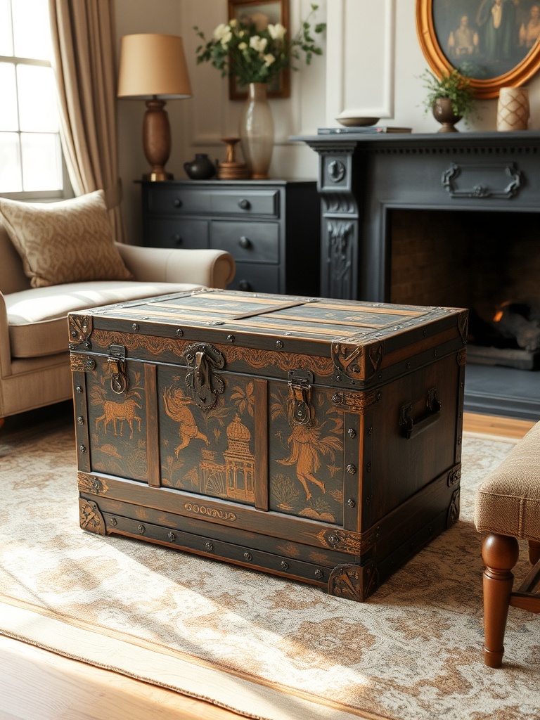 vintage trunk in a living room