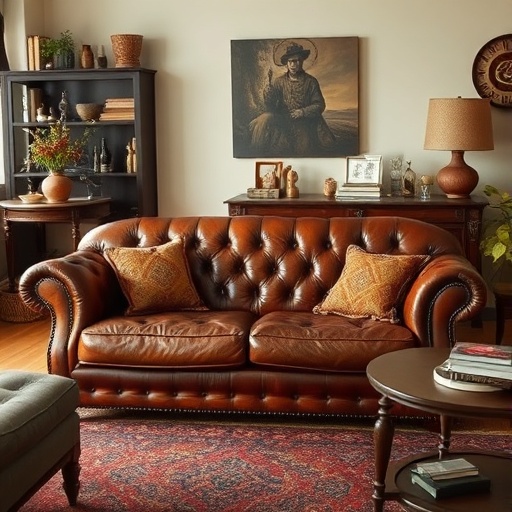 vintage leather sofa in living room