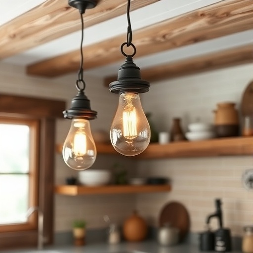 vintage light fixture in kitchen