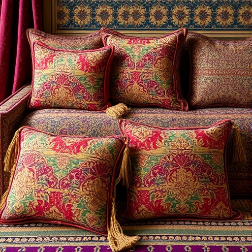 rich Arabic textiles on cushions
