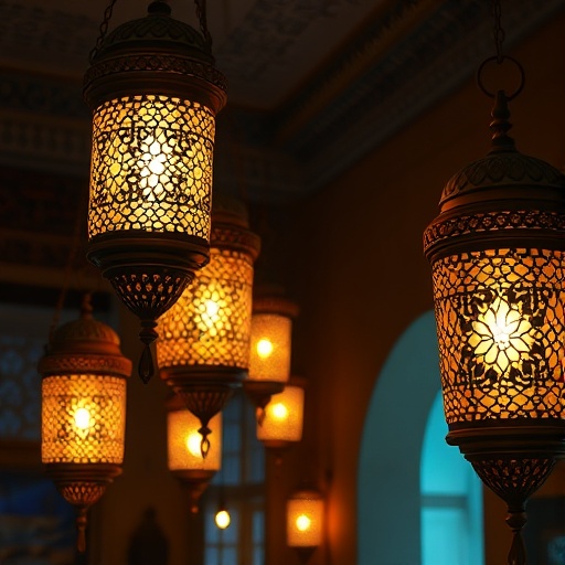 intricate Arabic lanterns in a cozy setting