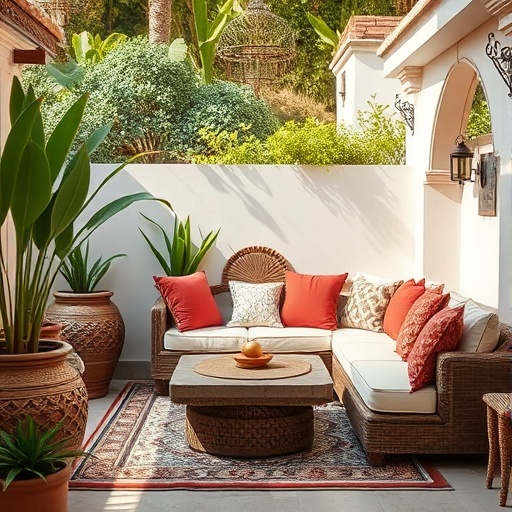 tranquil outdoor space with Arabic decor