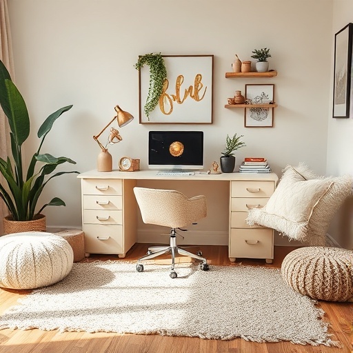cozy textiles in a home office