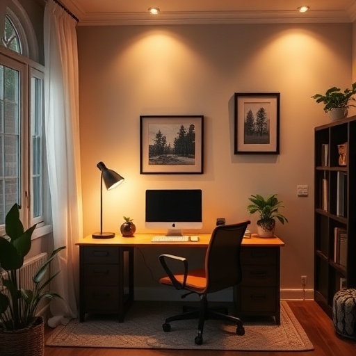 soft lighting in a home office