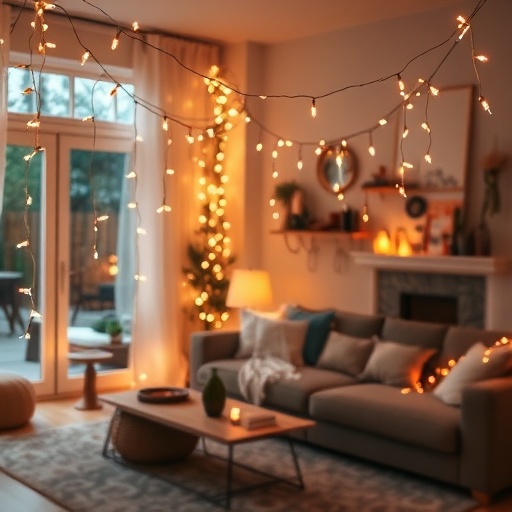 fairy string lights in a cozy room