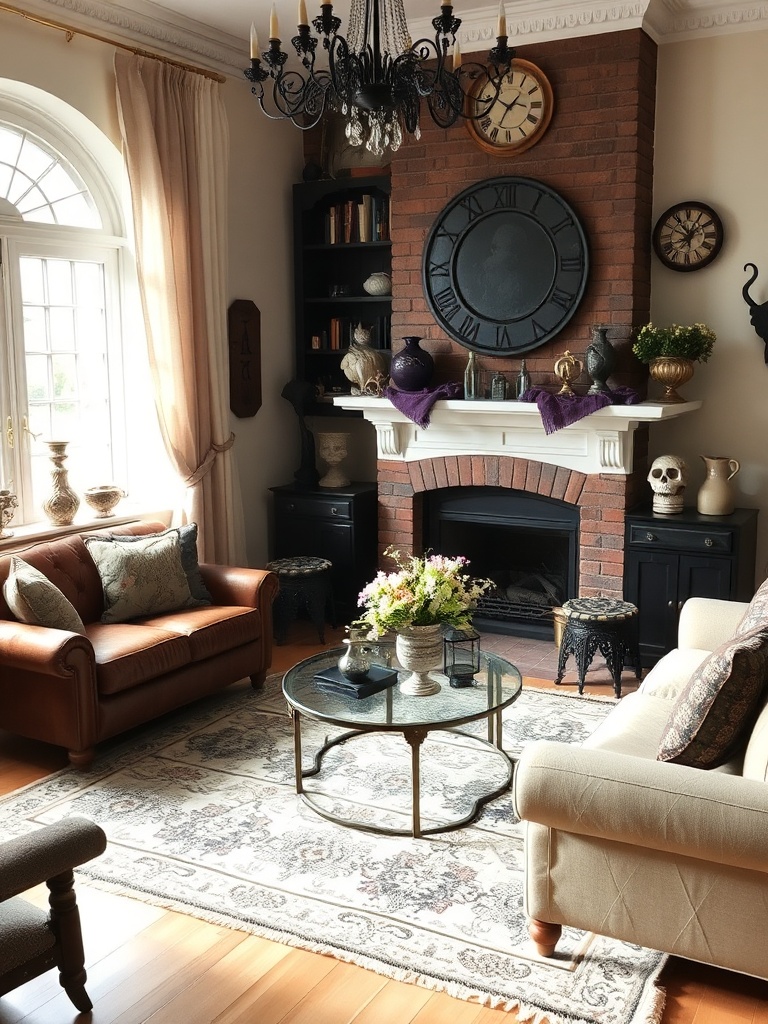 cozy living room with whimsical gothic decor