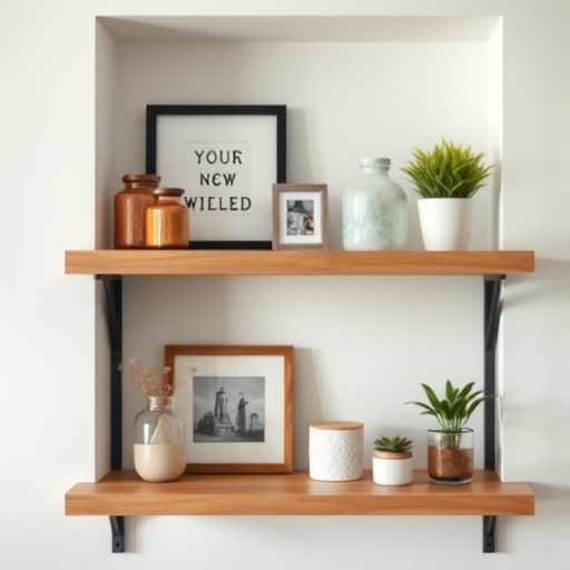 shelf with personal decor items