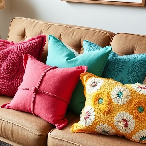 homemade throw pillows on a couch