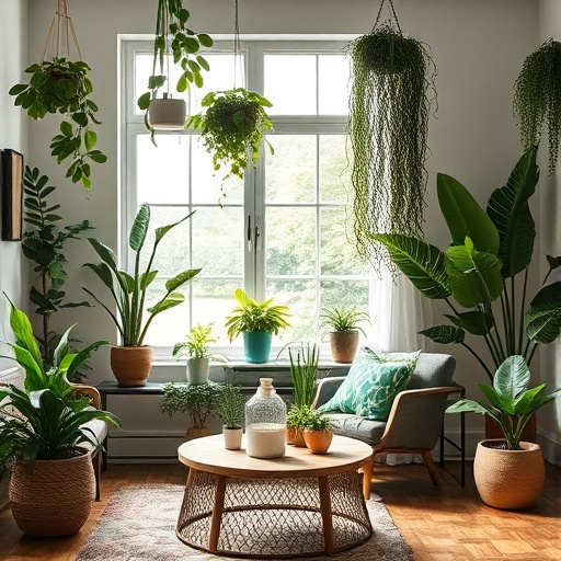 room with nature-inspired decor and plants