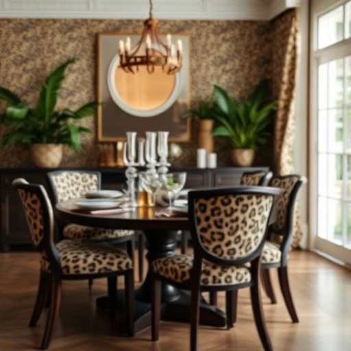 dining table with leopard print decor