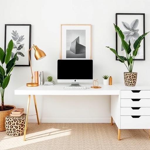 home office with leopard print decor