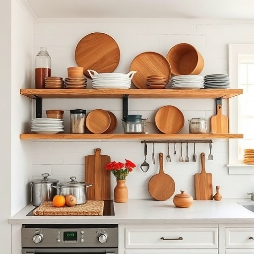 kitchen with open shelving