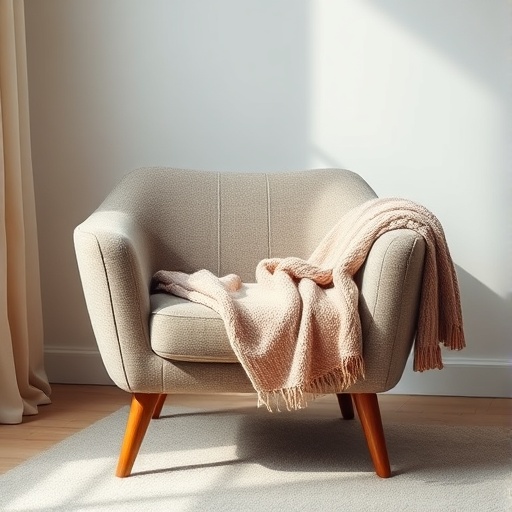 cozy armchair with a blanket and side table