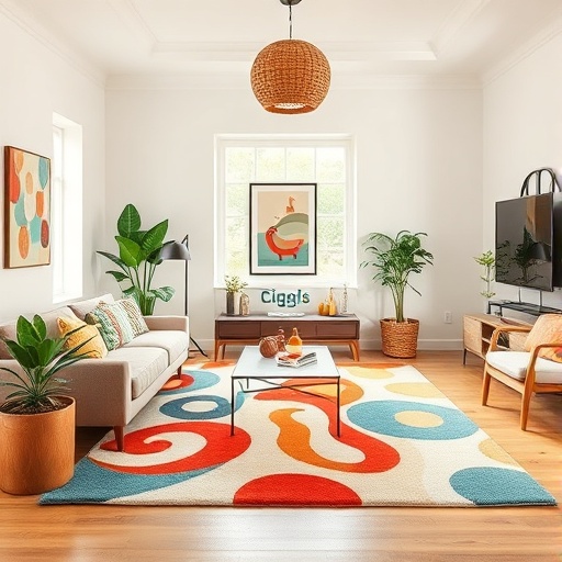 playful rugs in a living room