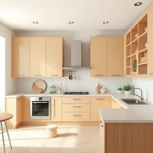 modern kitchen with beige decor