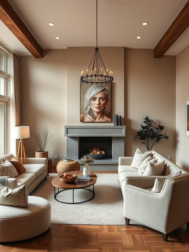 cozy living room with beige decor