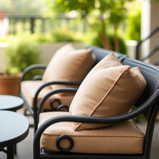 outdoor seating with beige cushions