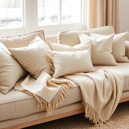 soft beige cushions and throws
