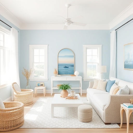coastal-themed room with soft colors