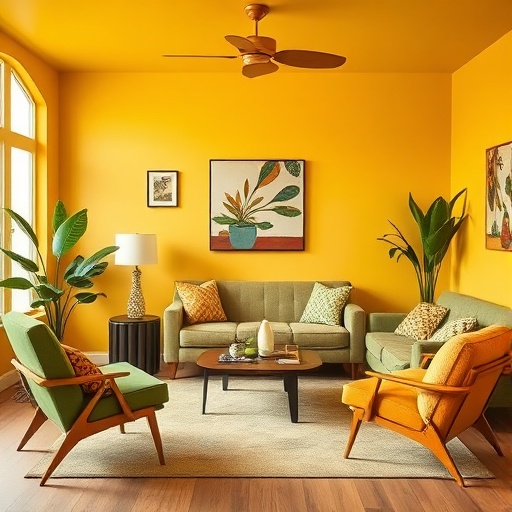 retro-inspired room with bold colors