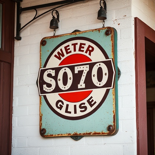 vintage metal sign on wall