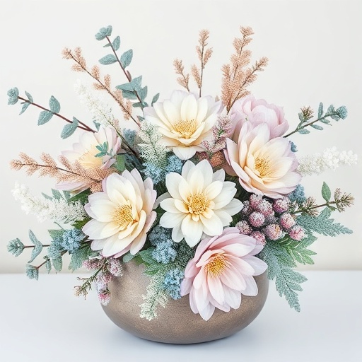 winter-themed artificial flower arrangement