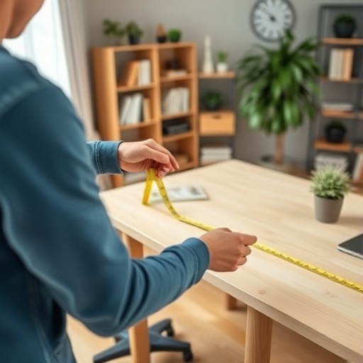 measuring a home office space with a tape measure