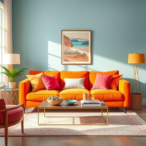 brightly colored sofa