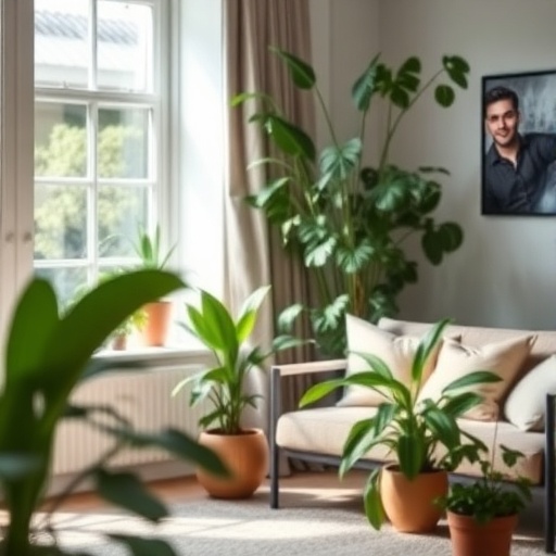 living room with indoor plants