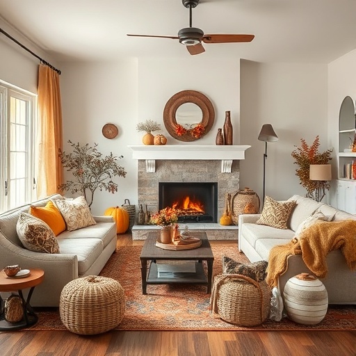 living room with autumn seasonal decor