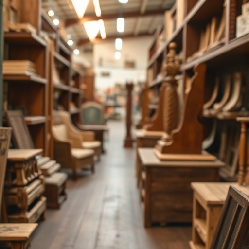 Rustic wooden table in a thrift store