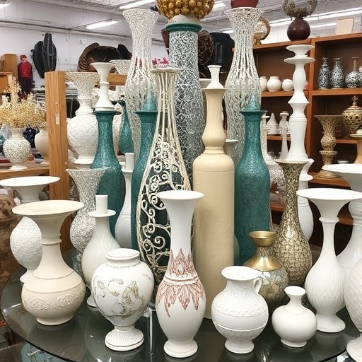 Decorative vases in a thrift store