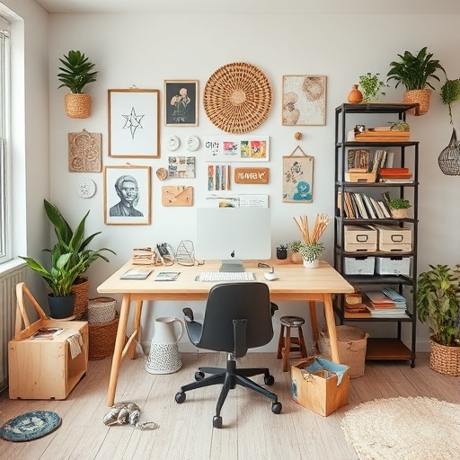 workspace with various DIY decor projects