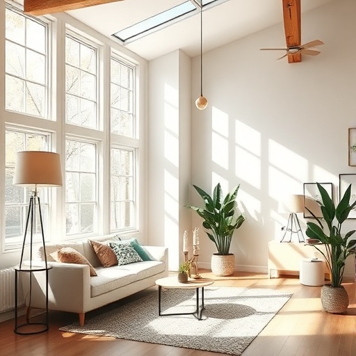 bright room with natural light and stylish lighting