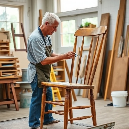 person upcycling furniture by painting a chair