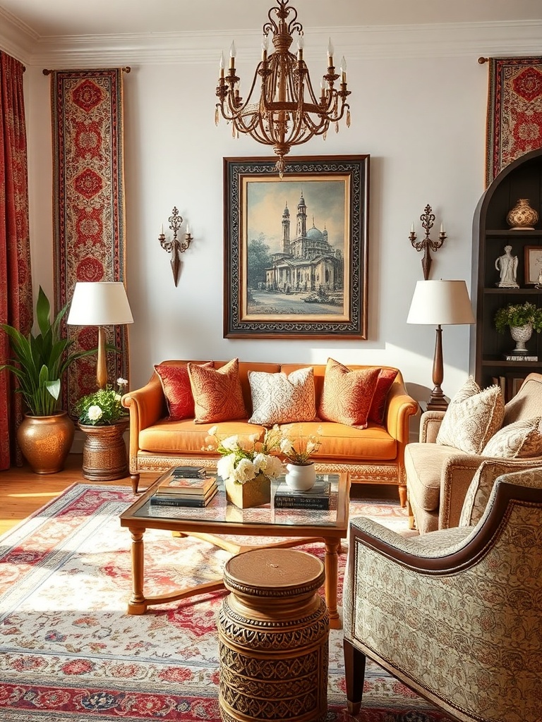 living room with Persian decor