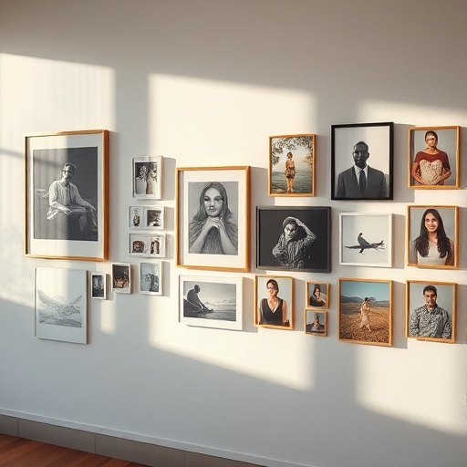 gallery wall with art and photos